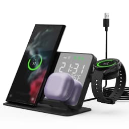 4 in 1 Wireless Charger for Samsung Galaxy S24 S23 Ultra Fast Charging Dock Station for Galaxy Watch 7 6 5 Buds LED Alarm Clock