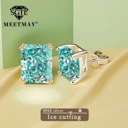 Bocarman Ice Cut Zircon Stud Earrings S925 Silver Paraiba Tanzanite Blue Mint Green Rectangular Multicolor Women Fine Jewelry