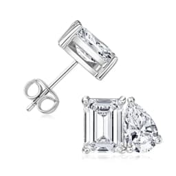 OXTAO Two Stone Cubic Zirconia Stud Earring Emerald &Pear Cut for Women Statement Earrings Wedding Party Jewelry 14K Gold Filled