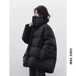 CHIC VEN Women's Down Coats Korean Stand Collar Simple Solid Color Warm Casual Jackets Soft Fashion Female Clothing Winter 2025