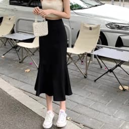 plus Size Ice Silk Fish Tail Skirt Suit Women's Summer Vacation Beachside Half Body Skirt Vintage Style for Ages 25-35
