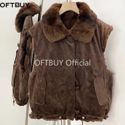 OFTBUY Big Turn Collar Two Ways Wear Sleeveless Clothes Female New Winter Fur Waistcoat Women Reversible Real Rabbit Fur Vest