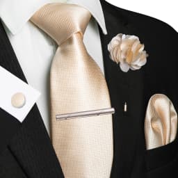 Brown Yellow Plaid Ties For Men Luxury 8cm Silk Tie Pin Pocket Square Cufflinks Tie Clip Set Business Party Wedding Accessories