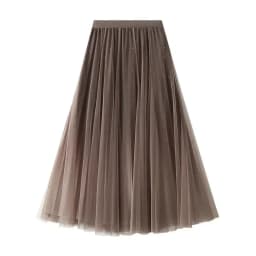 Starry Gradient Chiffon Pleated Long Skirt for Women, Solid Color 3-layer A-line High Waisted Autumn and Winter Big Swing Skirt