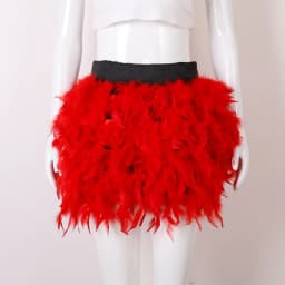Women Solid Fluffy Feather Mini Skirt Elastic High Waist Short Skirt Halloween Carnival Party Stage Cosplay Costume Club Outfit