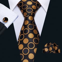 Barry.Wang Dark Gold Men Tie Silk Stripe Pocket Square Cufflinks Sets Formal Woven Neckties Business Party Designer Gifts 5702