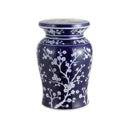 White Porcelain and Drawn Blue Shoe Hand Changing Stool Ceramic Drum Bathroom Neoclassical Imitation Sitting Stool Low Round