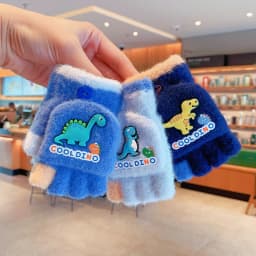 2-in-1 Flip Convertible Mittens Thick Fleece Lined Soft Fuzzy Plush Cute Snap Flip-Top Color Block Windproof Warm Gloves Boys