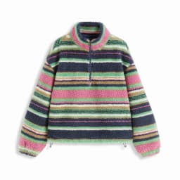Women's Striped Fleece Jacket Color Block Half Zip Sherpa High Neck Pullover Trendy Oversized Warm Fuzzy Sweatshirt