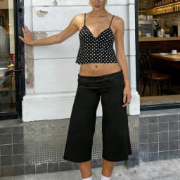 Lamuusaa y2k Capris Pants Women Clothing Solid Color Elastic Low Waist Folded Wide Leg Loose Cropped Trousers Fashion Streetwear