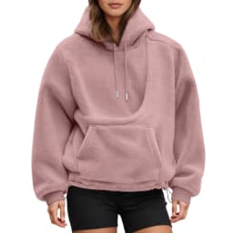 Women Fall And Winter Casual Fleece Solid Color Pet Pocket Hooded Sweatshirt Funny Adjustable Hem Pullover Hooded Women Pullover