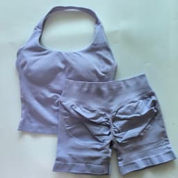 No Logo 2 Pieces Sports Set Women Backless Tank Tops High Waist Scrunch Seamless Shorts Gym Set Sportswear Workout Set Yoga