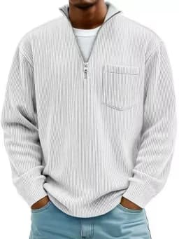 Autumn And Winter New Men's Solid Color Corduroy Long-sleeved Zipper Stand-up Collar Loose Fashion Men's Sweater