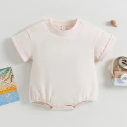 Baby Boy Girl Solid Color Short Sleeve Bubble Romper Oversized T-Shirt Bodysuit Top Summer Baby Jumpsuits Clothes
