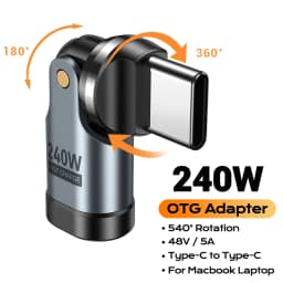 AUFU 240W USB C to Type C OTG Adapter PD3.1 5A Fast Charge Cable Converter for iPhone MacBook Laptop 540 Rotation Type C Adapter