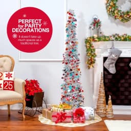 5Ft Foldable Pencil Christmas Tree, Easy To Assemble and Store, Pop-Up Christmas Tree Artificial Ultra-Thin Sequin Christmas and Halloween Decoration for Autumn Home Decoration Fireplace Home Porch Holiday Christmas, Winter Party Decoration