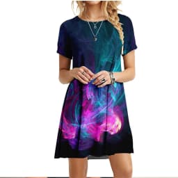 New 2022 Women Dresses 3D Flame Cloud Eruption Dress Summer Casual Short Sleeve Loose Plus Size Dress Fashion Print Clothing 6XL