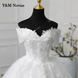 Y&M Novias Customized Off Shoulder Plus Size Vestido De Noiva Wedding Dress Long Train or Floor Appliqe Bridal Tulle Mariage