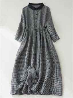 2026 Patchwork Fashion Black White Plaid Autumn Dresses Office Lady Work Dress Japanese Style Women Spring Casual Long Clothing