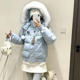 Snowflake Embroidery Winter Padded Jacket Women 2026 Thick Large Faux Fur Collar Hooded Parkas Female Sweet Short Puffer Jackets