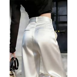 Women Solid Color Acetate Satin Wide Leg Pantalons Korean Lady Fashion Casual Trousers Summer Femme High Waist Straight Leg Pant