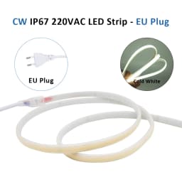 AC220V COB LED Strip Light IP67 Waterproof Flexible Ribbon 2Pin Wire/EU Plug Tape Lamp 3000K/4000K/6000K Outdoor Linear Lighting