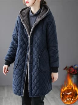 Women's Fleece Lined Thickened Long Cotton Jacket Loose Striped Hooded Coat Korean Style Winter Outerwear Casual Coat