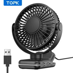 TOPK K62B Small Portable Clip Fan USB Desk Fan with 3 Speeds Strong Airflow, 720° Rotation, Ultra-Quiet, Desk Fans for Home/Offi
