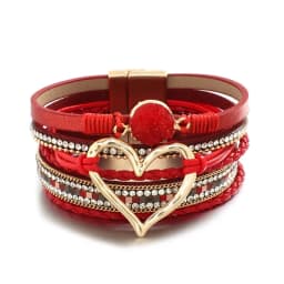 Amorcome Fashion Braided Leather Wrap Bracelets Bangles Multilayer Resin Stone Hollow Heart Charm Bracelets Women Gift Pulseira