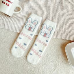 Sweet Pink Rabbits Bowknot Imitation Mink Socks Winter Plush Warm Home Sleeping Socks Ins Japanese Cartoon Cute Furry Tube Socks