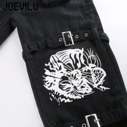 Y2K Metal Button High Waisted Straight Leg Jeans Drop Crotch Print Streetwear Pants Hip Hop Cargo Denim Trousers for Women