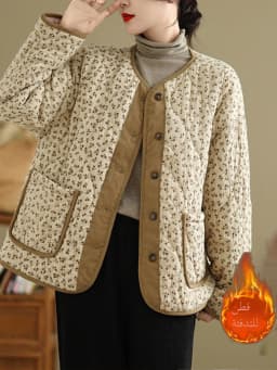 Retro Diamond Pattern Cotton Jacket Women's Winter Large Size Cotton Padded Thickened Short Outerwear Japanese Style round Ne...