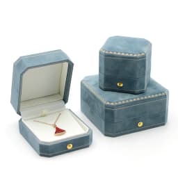 Octagonal Floral Jewelry Box Light Blue Velvet Lined Ring Holder Bracelet Necklace Organizer Gift Box for Wedding Proposal