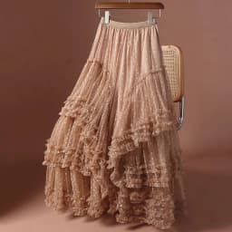 Boho Queens Women Irregular Hem High Waist Pleated embroidery Maxi Skirt Fashion Mesh Loose Puffy Skirt Fairy Cake Skirts