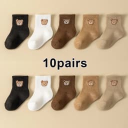 5/10Pairs Baby Socks Toddler Soft Comfortable Breathable All-Season Cartoon Bear Pattern Kids Footwear