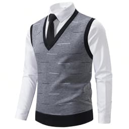 US Size Men's Sleeveless Vests V-Neck Pullover Stretch Knit Suit Vest Casual Business Pullover Vests