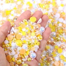 1100Pcs Flat Back Pearls And Rhinestones, 30g Mixed Size 3mm-10mm Ab Color Resin Rhinestones Semi-Circular Pearl