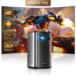 BYINTEK P70 Projector 4K 1080P DLP Mini Portable Projector Home Theater Smart Wi-Fi & Bluetooth for Movies & Gaming With Battery