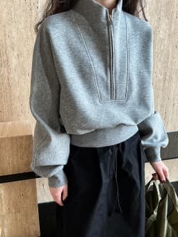 [EAM] Gray Green Shaped Elegant Sweatshirt New Stand Collar Long Sleeve Women Big Size Fashion Tide Spring Autumn 2026 1DH6660