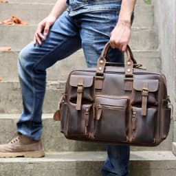 Vintage Men's Full Grain Leather Briefcase 16 Inch Laptop Messenger Bag Genuine Leather Business Travel Crazy Horse Leather Hand