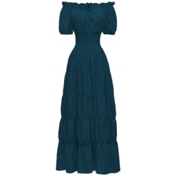 Elegant Medieval Renaissance Dress Boho Short Sleeves Off Shoulder Smocked Waist Retro Pleated Long Dress Costume Gown