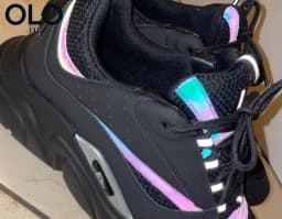 Black Iridescent Reflective Mesh Dad Shoes Thick Sole Shock Absorb Night Glow Casual Sneakers Unisex