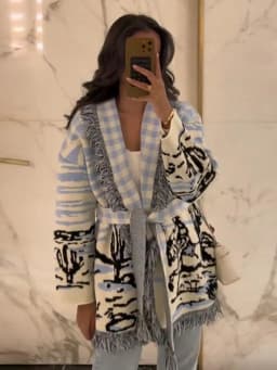 Knitted Jacquard Tassels Patchwork Cardigans Women Sweaters Long Sleeve V-neck Thicken Vacation Sweater 2025 Autumn Coats Tops
