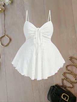 Plus Size Women's White Eyelet Spaghetti Strap Peplum Top