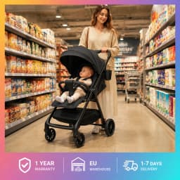 Ultra Lightweight Baby Stroller 4.6KG One Click Quick Folding Travel Buggy Carbon Steel Frame Shock Absorption Wheel Reclining Sitting Lying Flat Sleeping Carriage Portable Pushchair Pram with Cup Holder