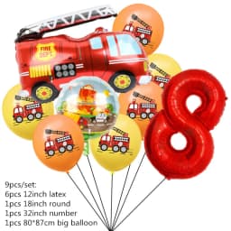 9pcs Fireman Sam Foil Number Balloons Set Happy Birthday Party Deco Ball Boy Gift Fire Truck Holiday Baby Shower Party Supplies