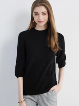 Wool Top Women's Sweater Knitwears Short Sleeve Pullover 100% Wool Half Turtleneck Sweater for Women Knit Jumper Female Clothing