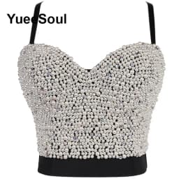 Black Y2K Tops White Rhinestone Sequins Tassel Slim Crop Top New Gothic Party Club Wedding High Street Sexy Corset Top Camis