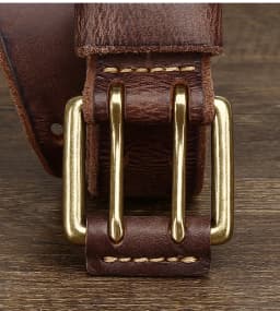 Belt For Men Leather Work Heavy Duty Double Buckles Dlawed Genuine Leather 3.8cm Male Copper Buckle Retro Brown Men's Belt