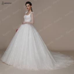 BEPEITHY Customized Shinny Square Bride Wedding Dresses For Women Long Sleeves Glitter Open Back Bridal Modern Ball Gown 2023